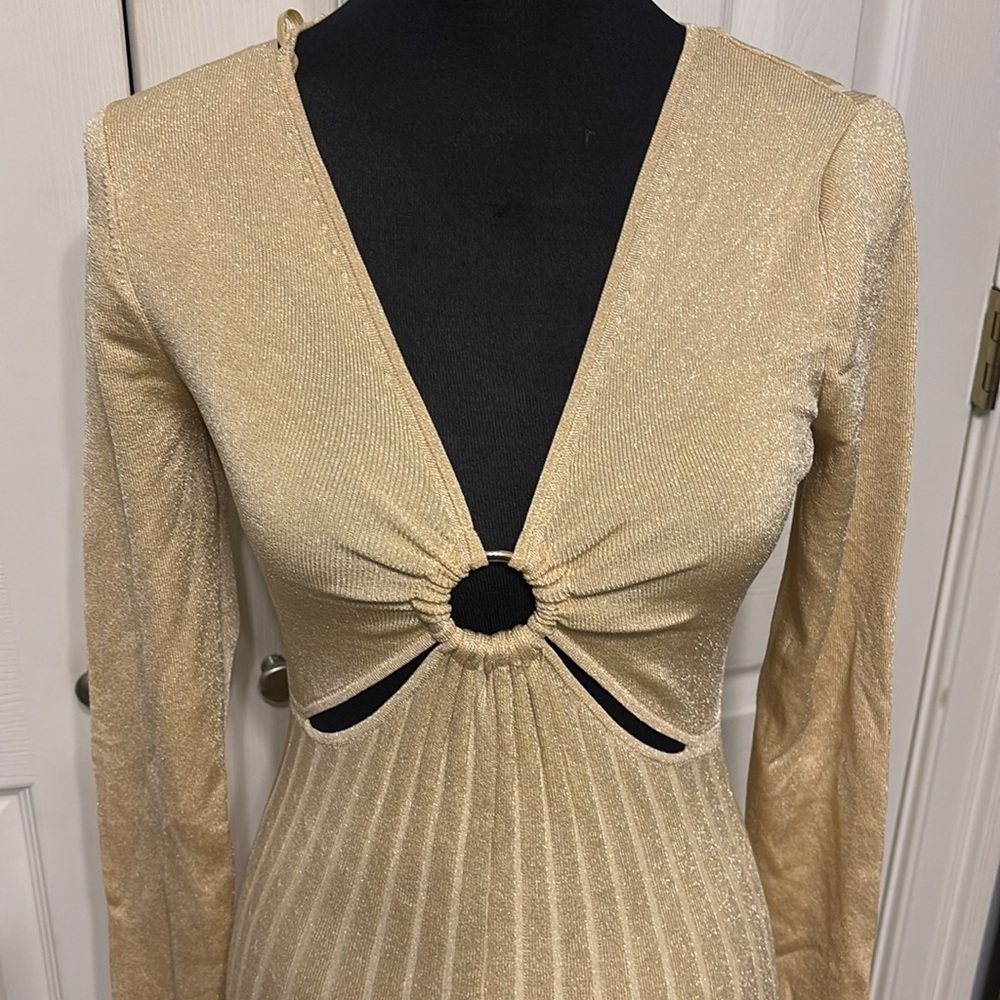 Michael Kors Gold Long Sleeve Maxi Knit Dress - Picture 2 of 11